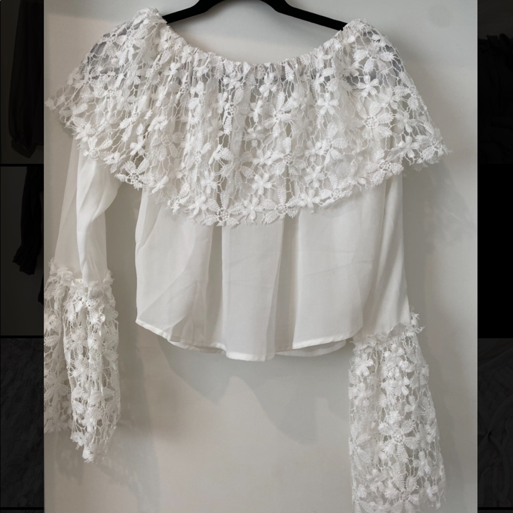 Free people white off-the-shoulder lace crop top
